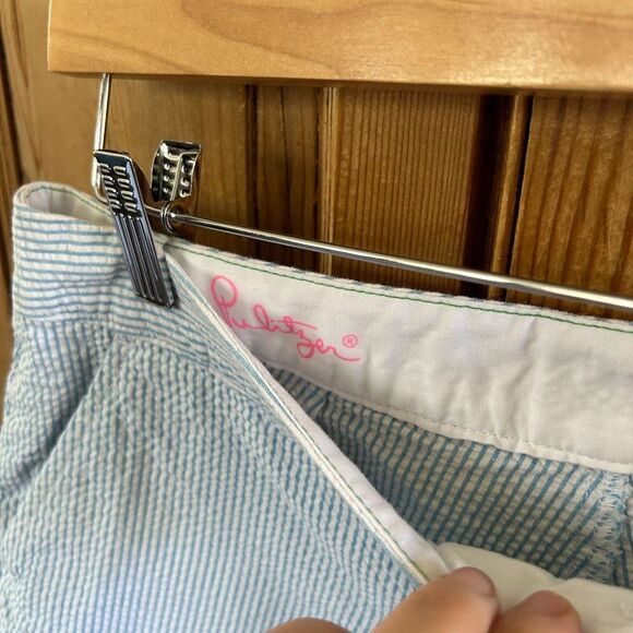 Lilly Pulitzer 0 Shorts Blue White Stripe Pockets Buttercup Scallop Seersucker - Picture 8 of 12